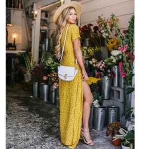 Vici Maisey Bardot Wrap Maxi Dress yellow floral print, small